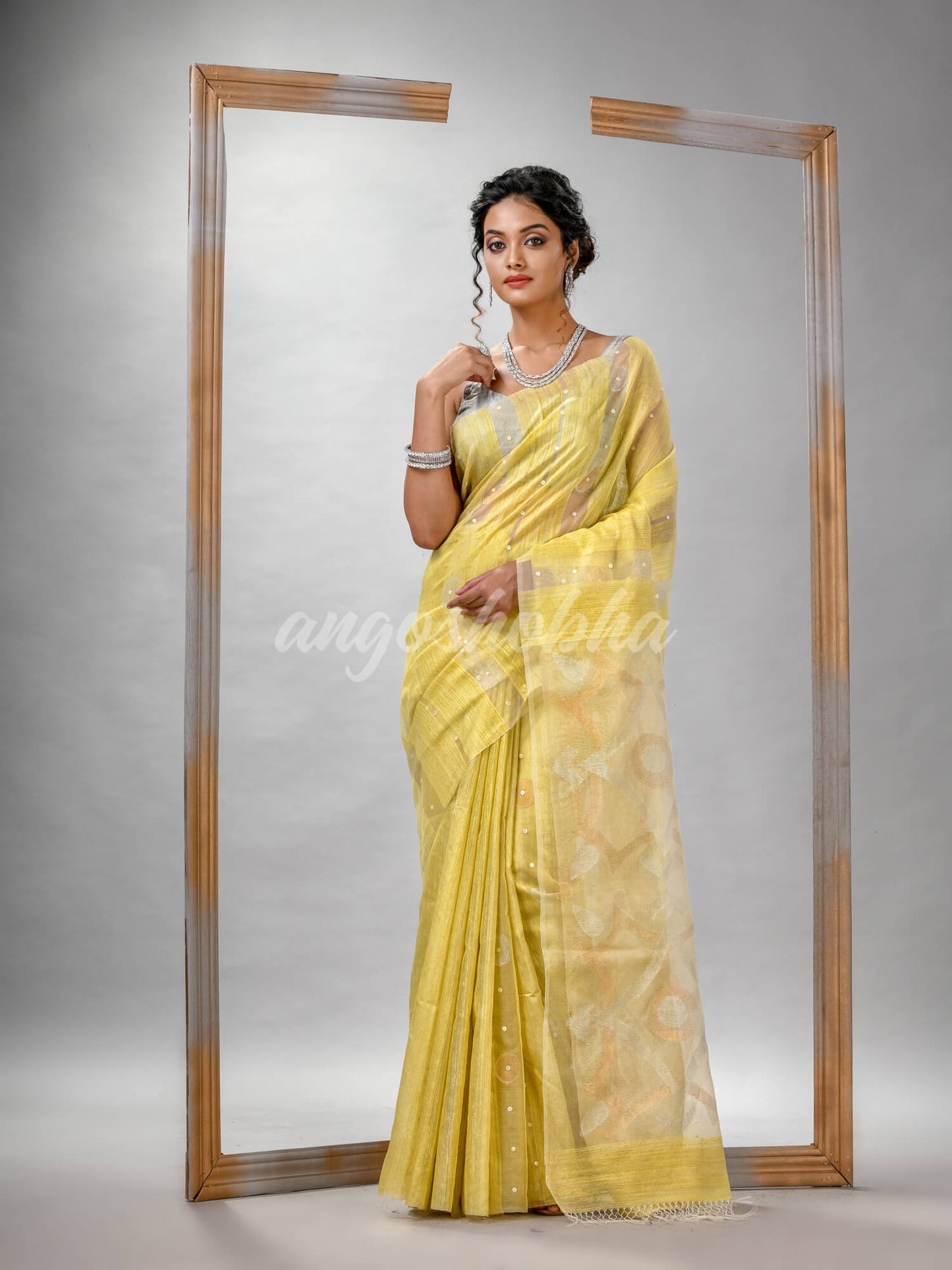 Traditional Yellow Matka Silk Sequin Soft Jamdani Saree