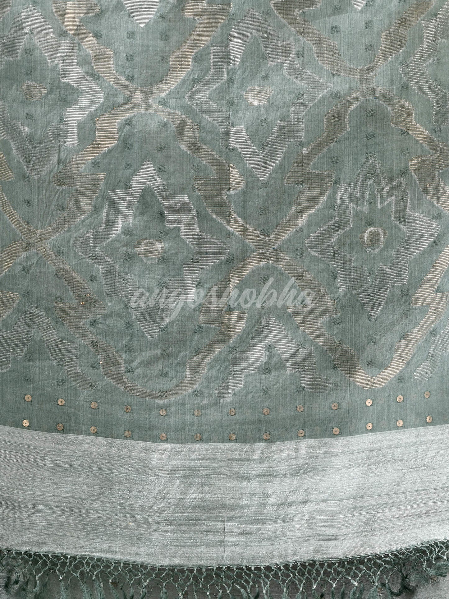 Traditional Sage Green Matka Silk Sequin Soft Jamdani Saree