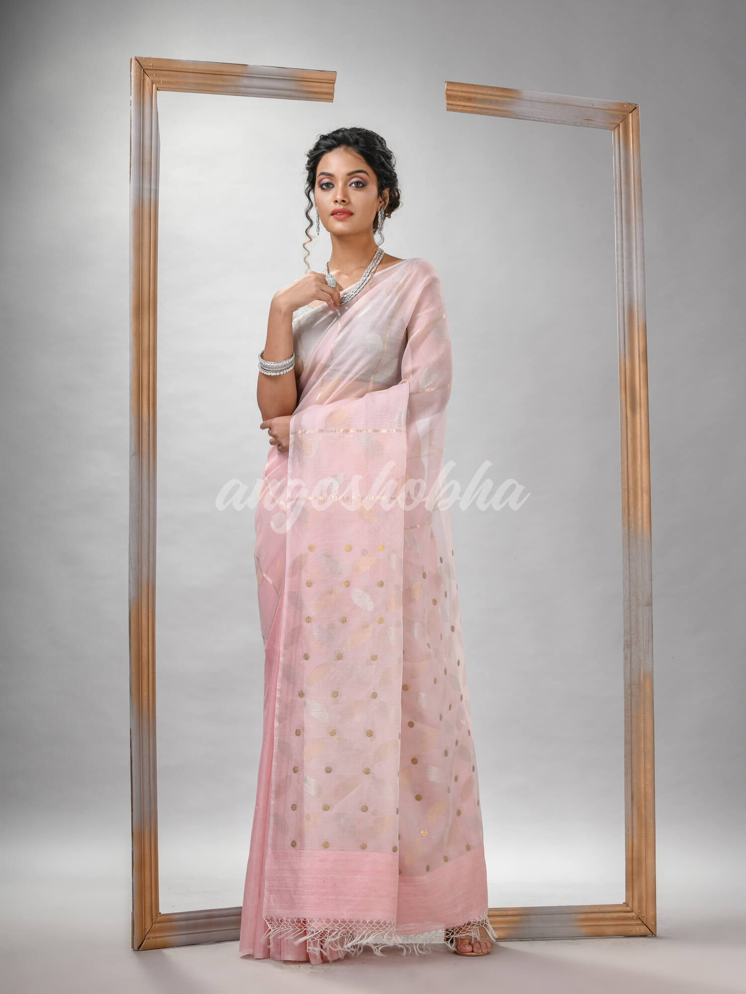 Traditional Baby Pink Matka Silk Sequin Soft Jamdani Saree
