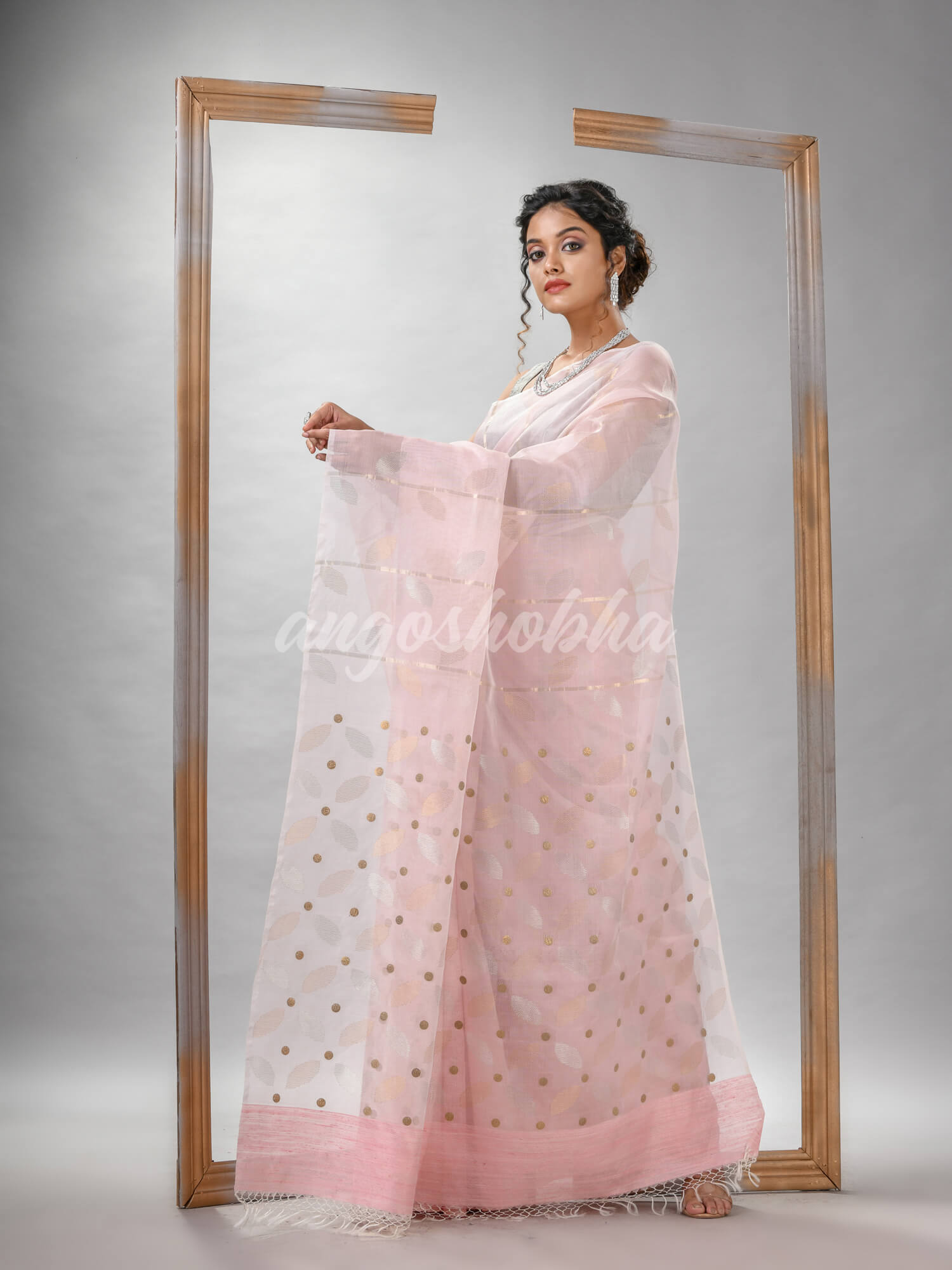 Traditional Baby Pink Matka Silk Sequin Soft Jamdani Saree