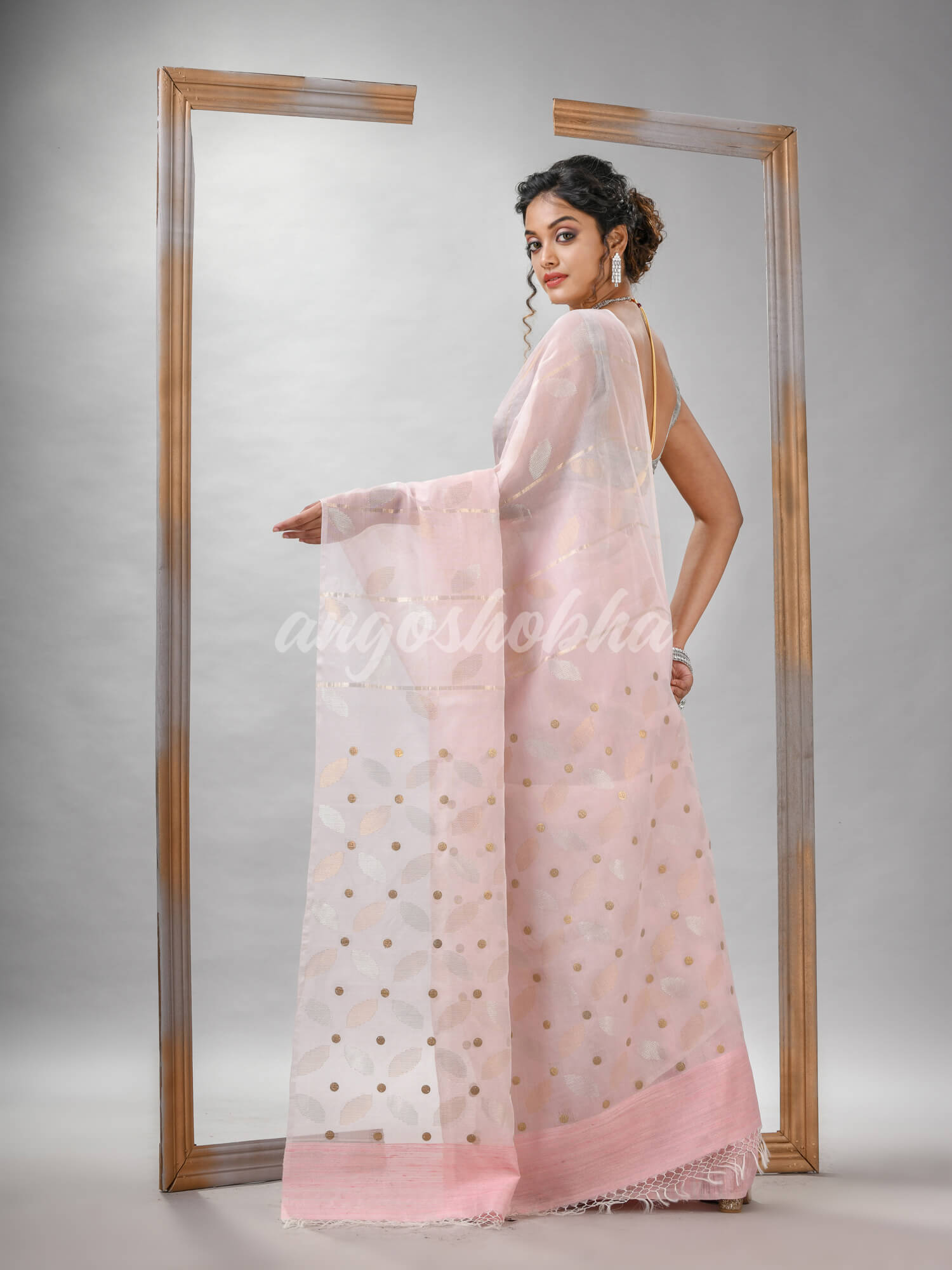Traditional Baby Pink Matka Silk Sequin Soft Jamdani Saree