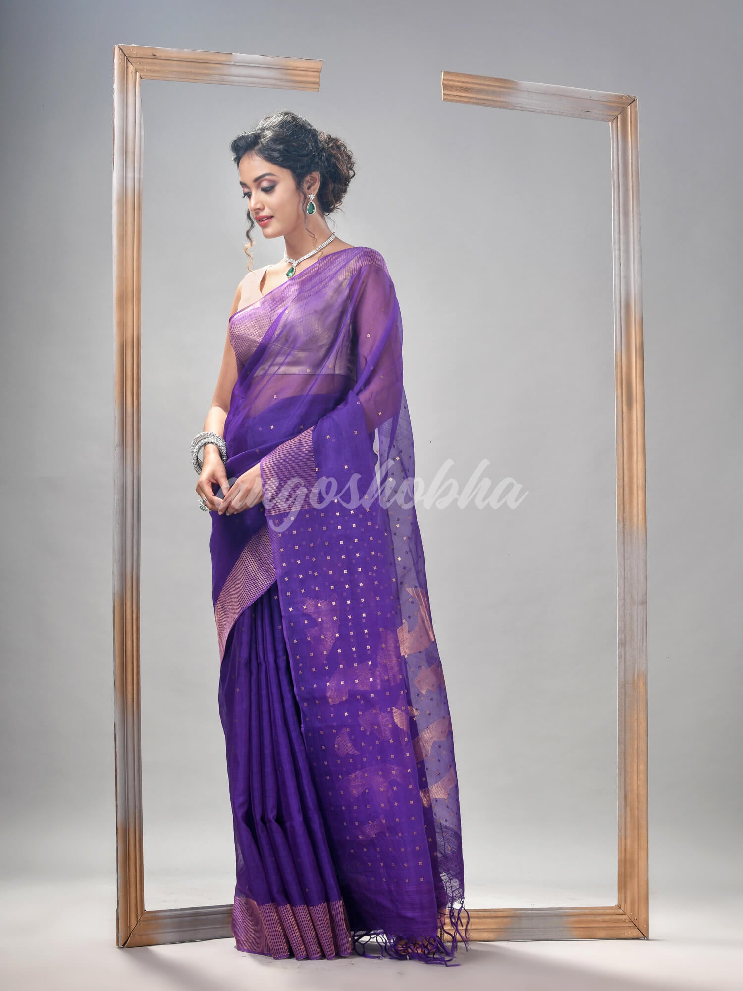 Traditional Violet Silk Matka Sequin Jamdani Saree