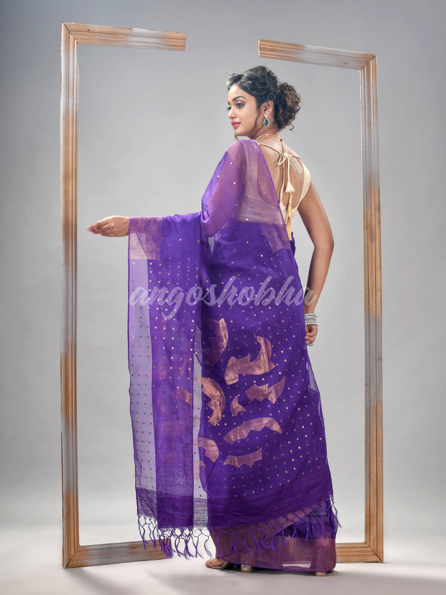 Traditional Violet Silk Matka Sequin Jamdani Saree
