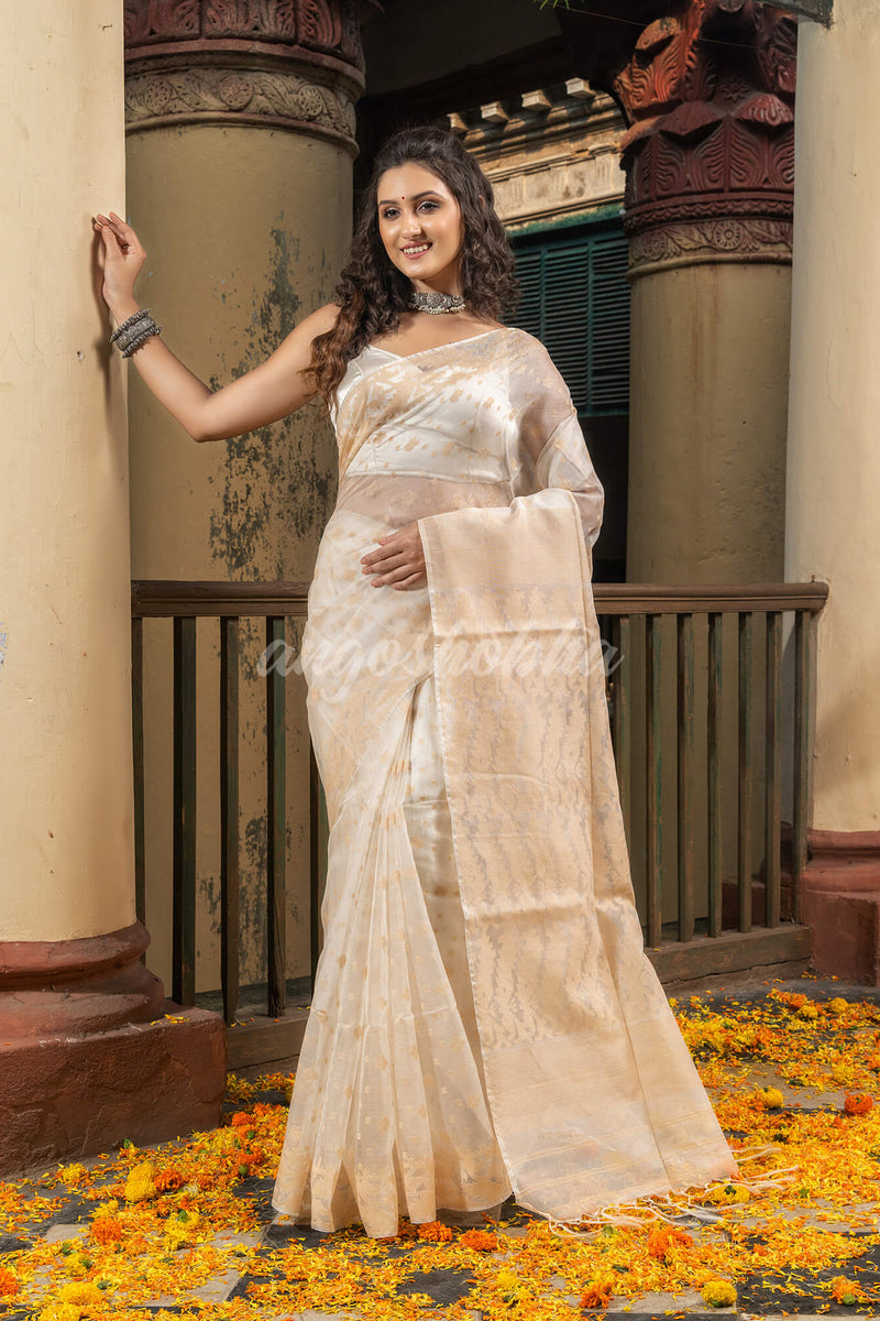 Muga Silk Muslin Jacquard Jamdani Saree