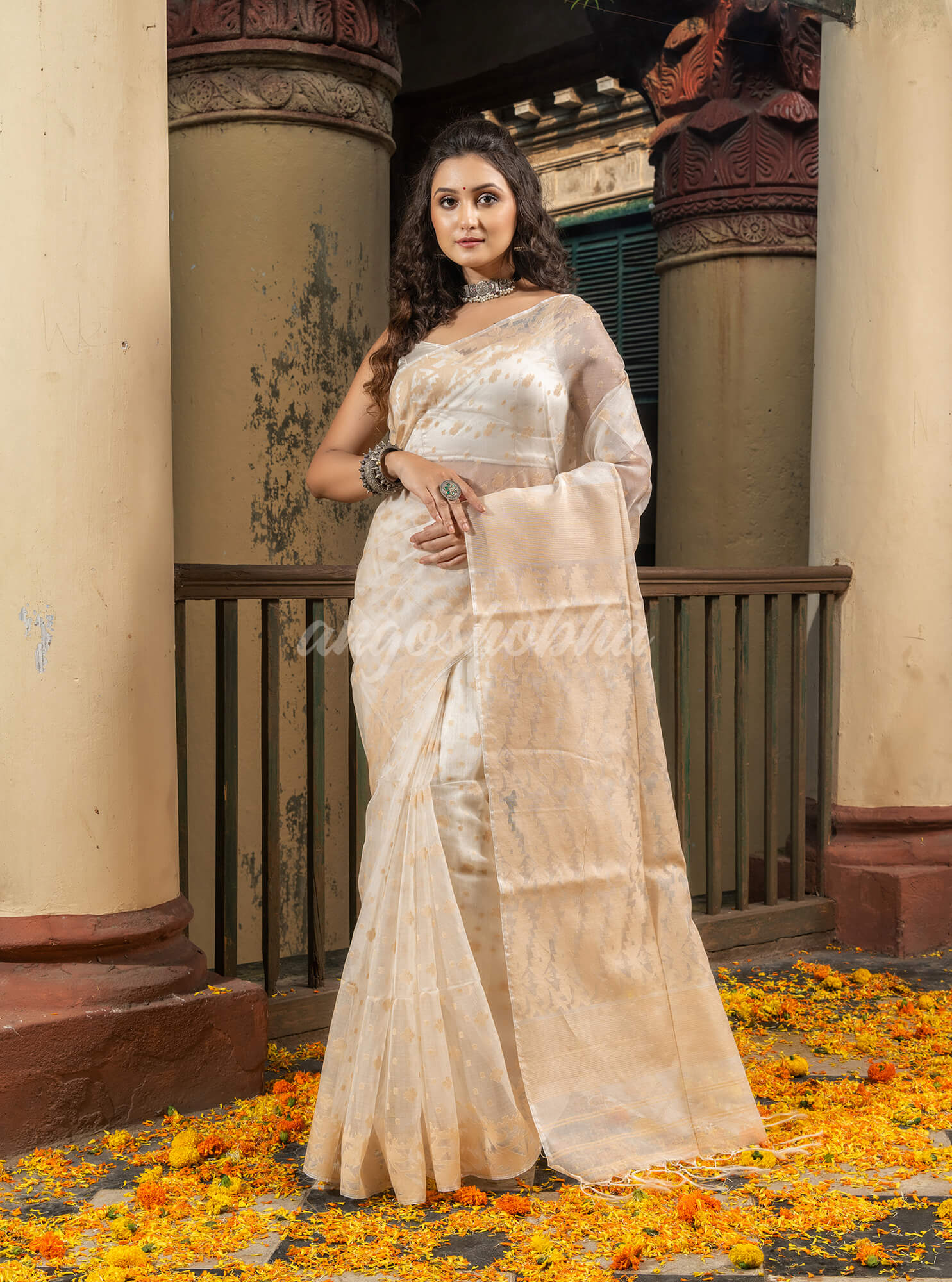 Muga Silk Muslin Jacquard Jamdani Saree