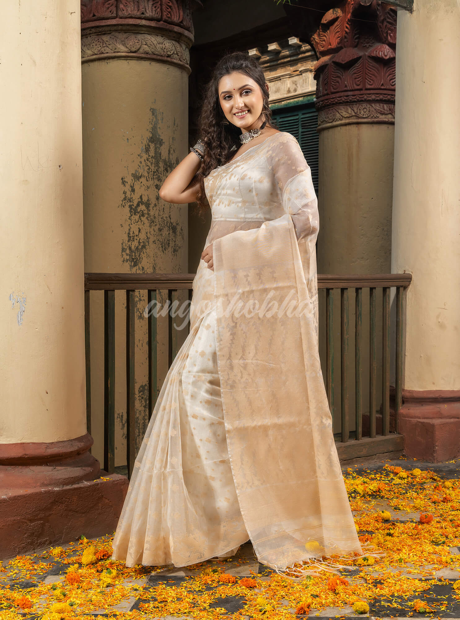 Muga Silk Muslin Jacquard Jamdani Saree