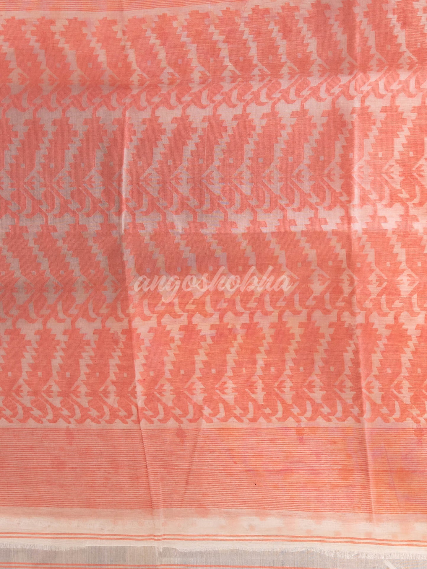 Peach Silk Muslin Jacquard Jamdani Saree