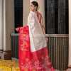 White & Red Silk Matka Solid Body Handwoven Jamdani Saree