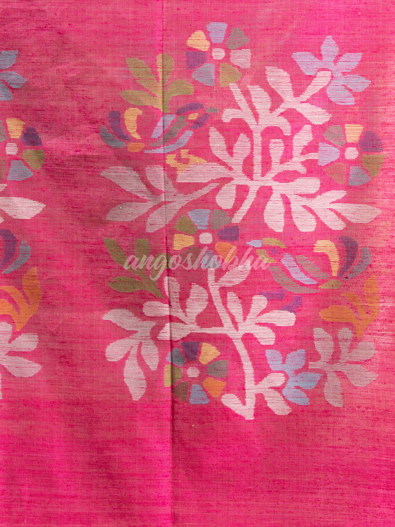 White & Rani Silk Matka Solid Body Handwoven Jamdani Saree