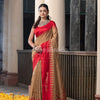 Muga Silk Matka Solid Body Red Temple Border Jacquard Jamdani Saree