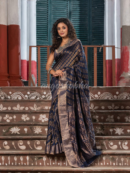 Navy Blue Silk Matka Handwoven Jamdani Saree