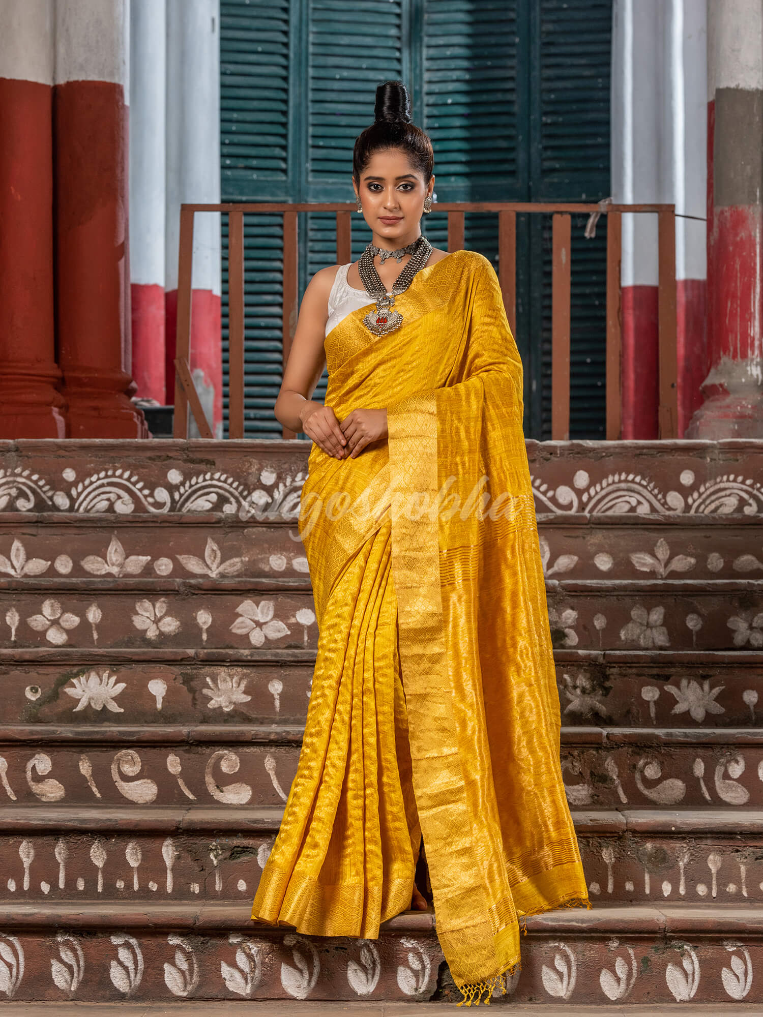 Yellow Silk Matka Handwoven Jamdani Saree
