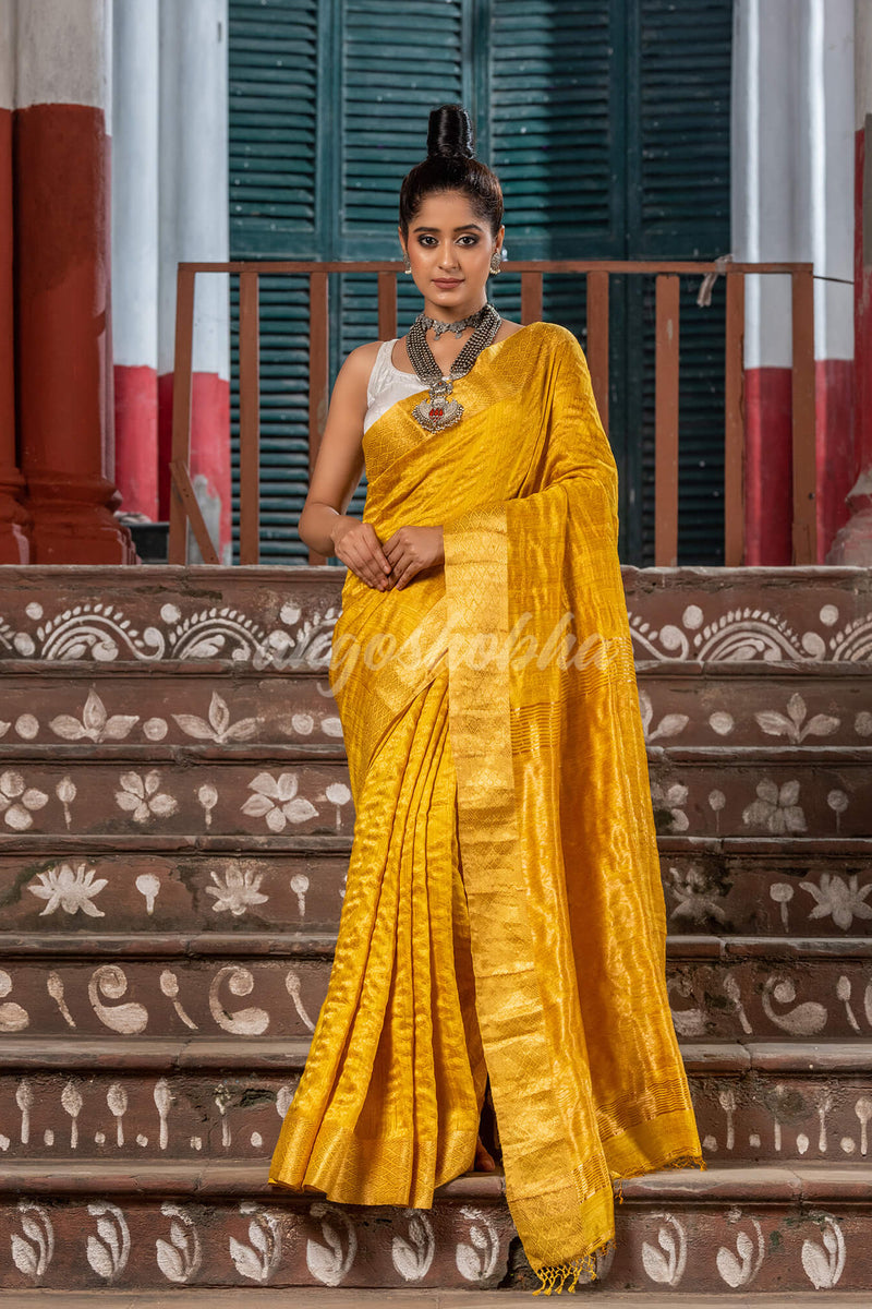 Yellow Silk Matka Handwoven Jamdani Saree