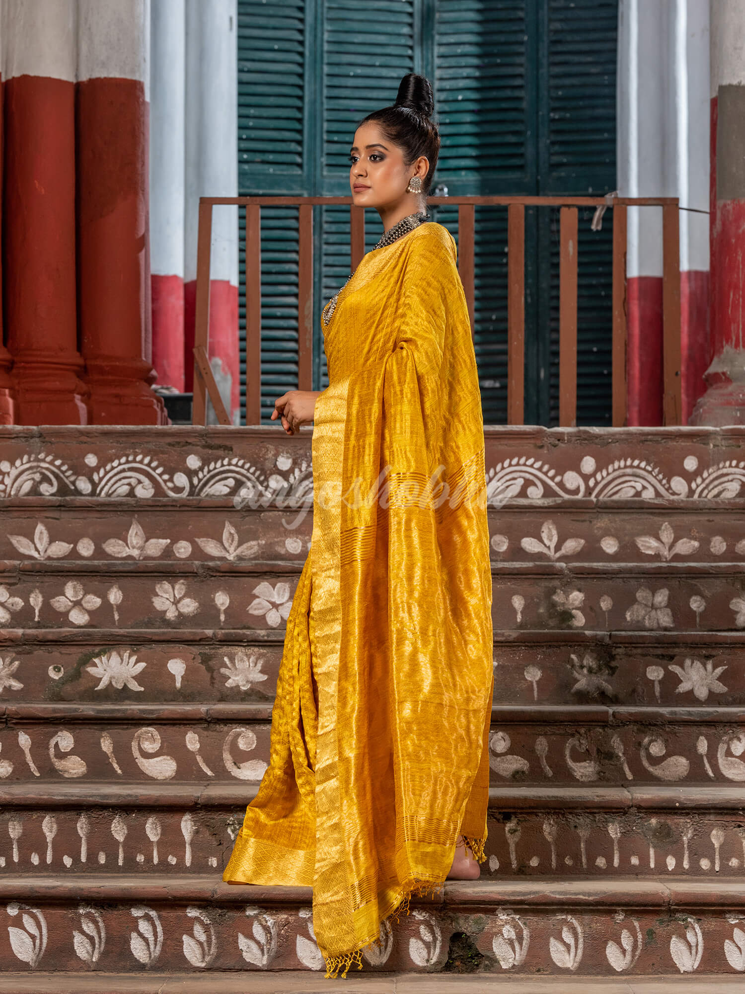 Yellow Silk Matka Handwoven Jamdani Saree