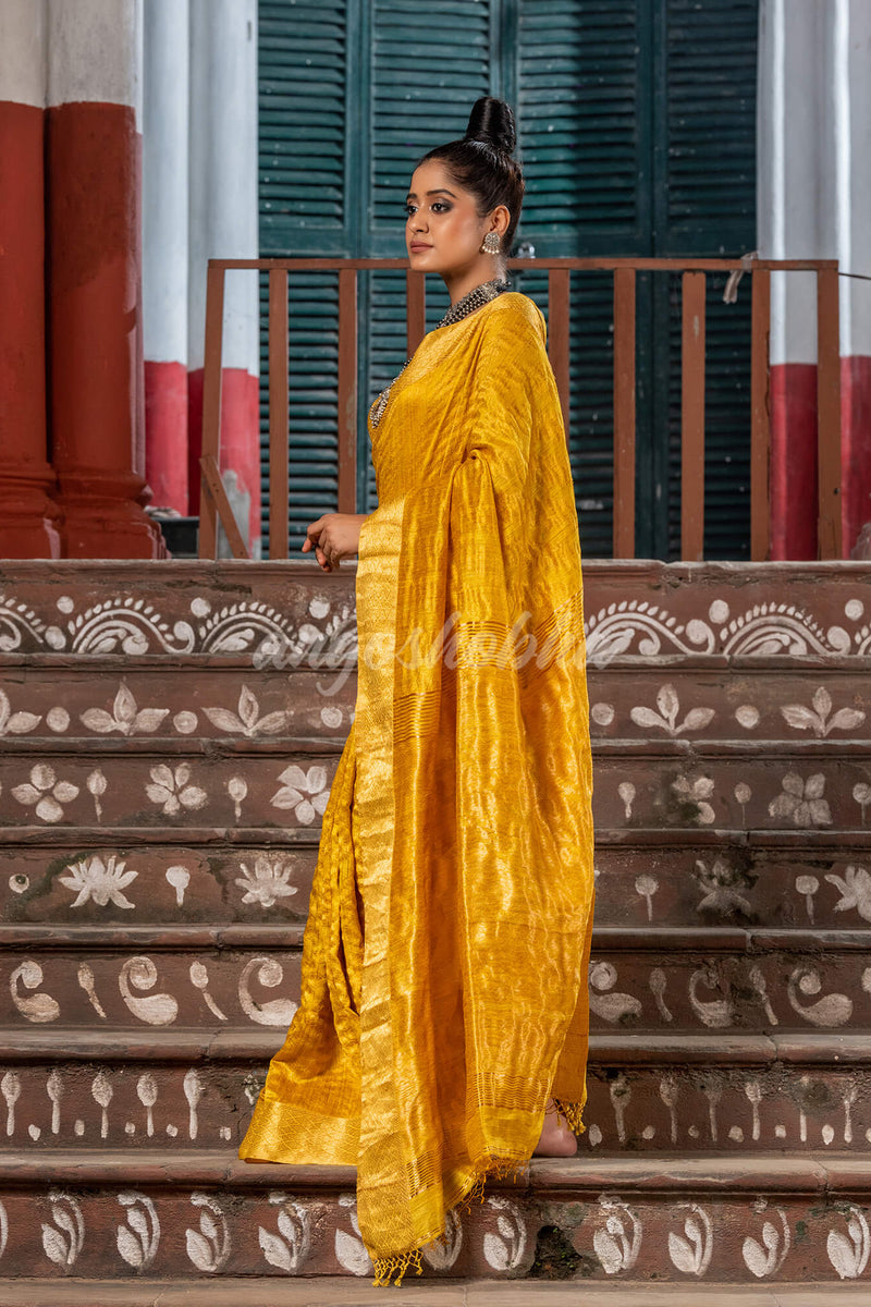 Yellow Silk Matka Handwoven Jamdani Saree