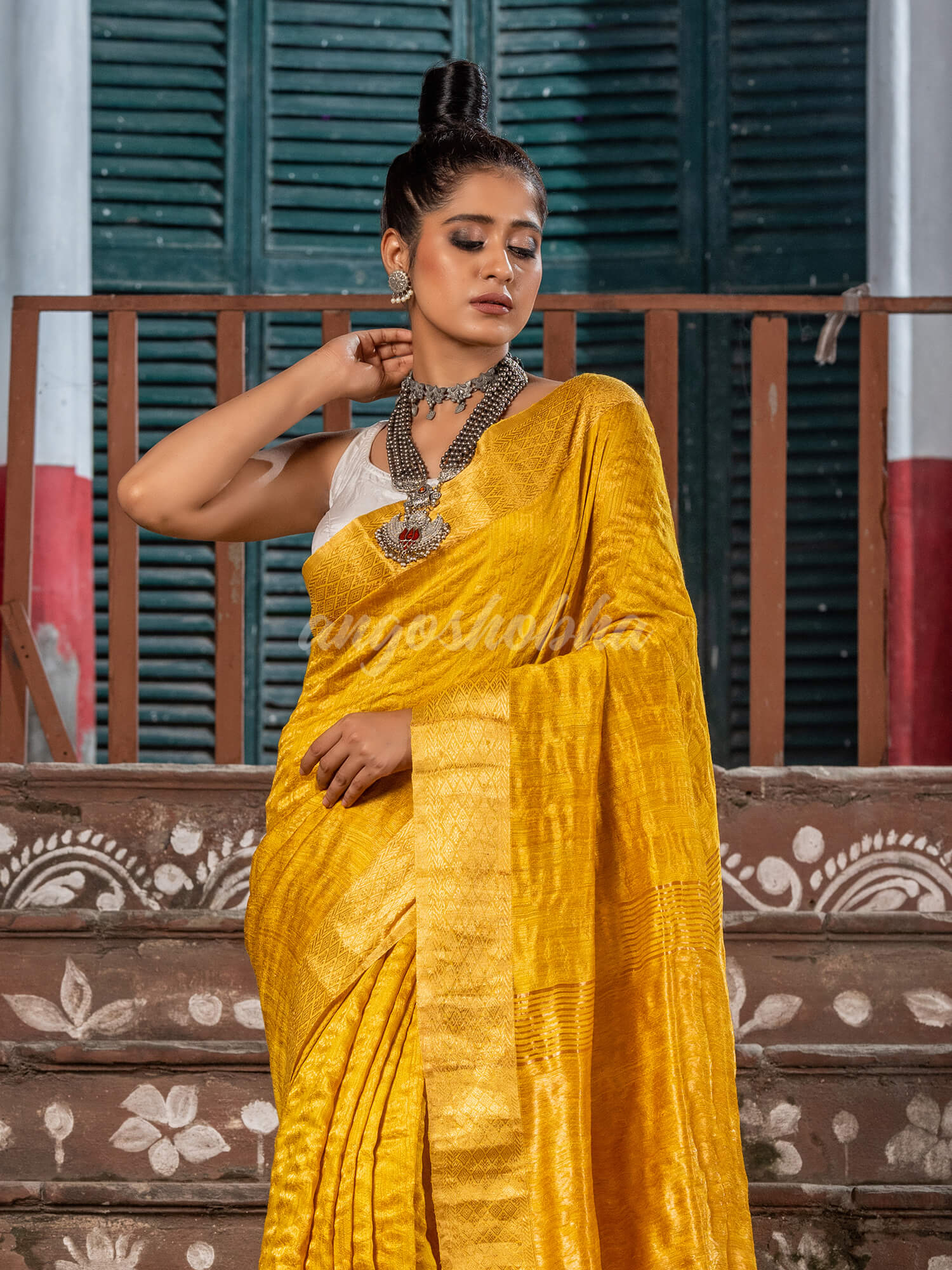 Yellow Silk Matka Handwoven Jamdani Saree