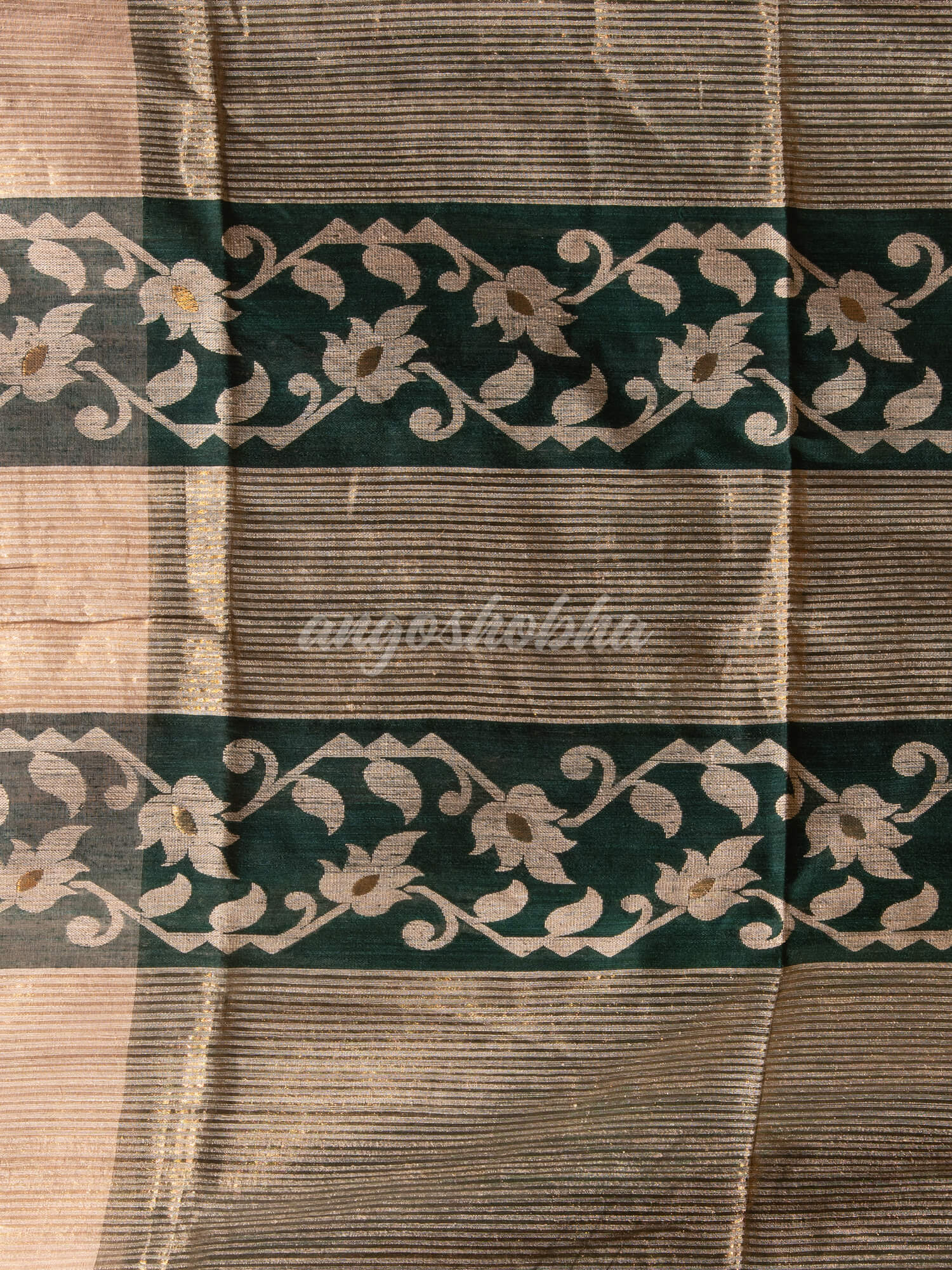 Bottle Green Silk Matka Muga Mahapar Border With Pallu Jacquard Saree