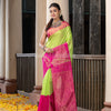 Green Silk Matka Pink Mahapar Border With Pallu Jacquard Saree