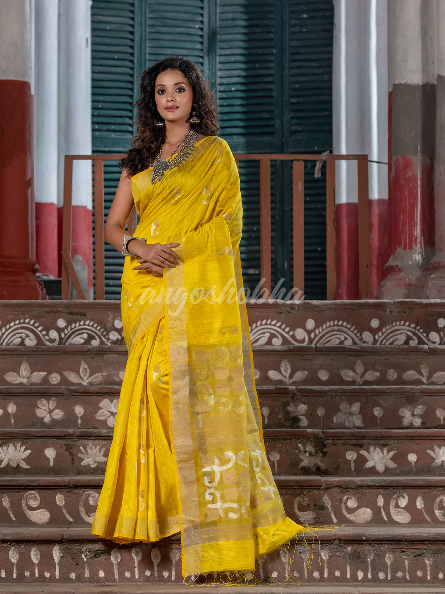 Yellow Silk Matka Handwoven Jamdani Saree