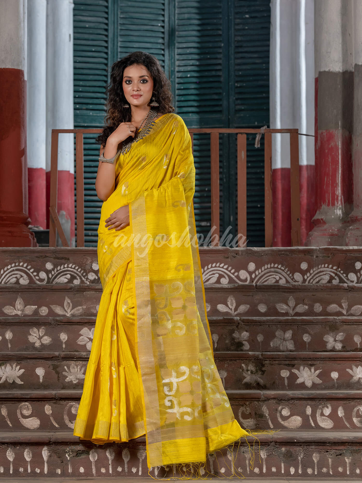 Yellow Silk Matka Handwoven Jamdani Saree