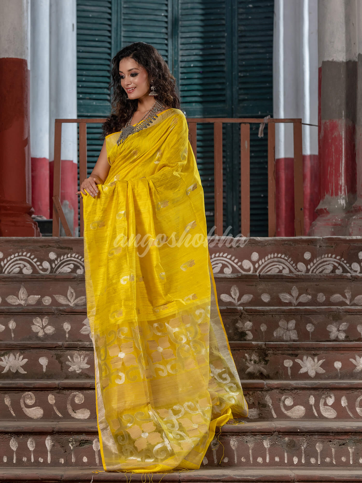 Yellow Silk Matka Handwoven Jamdani Saree