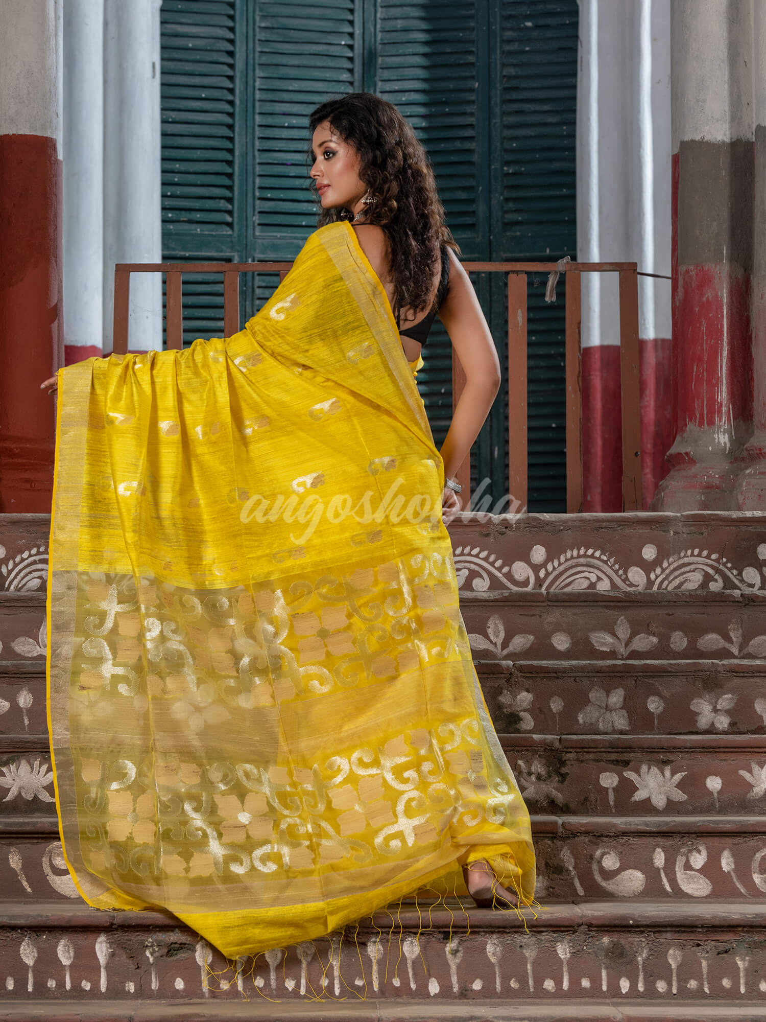 Yellow Silk Matka Handwoven Jamdani Saree