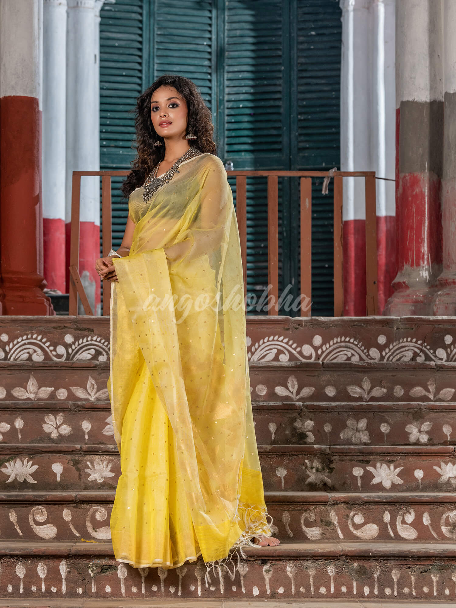 Light Yellow Silk Matka Handwoven Jamdani Saree