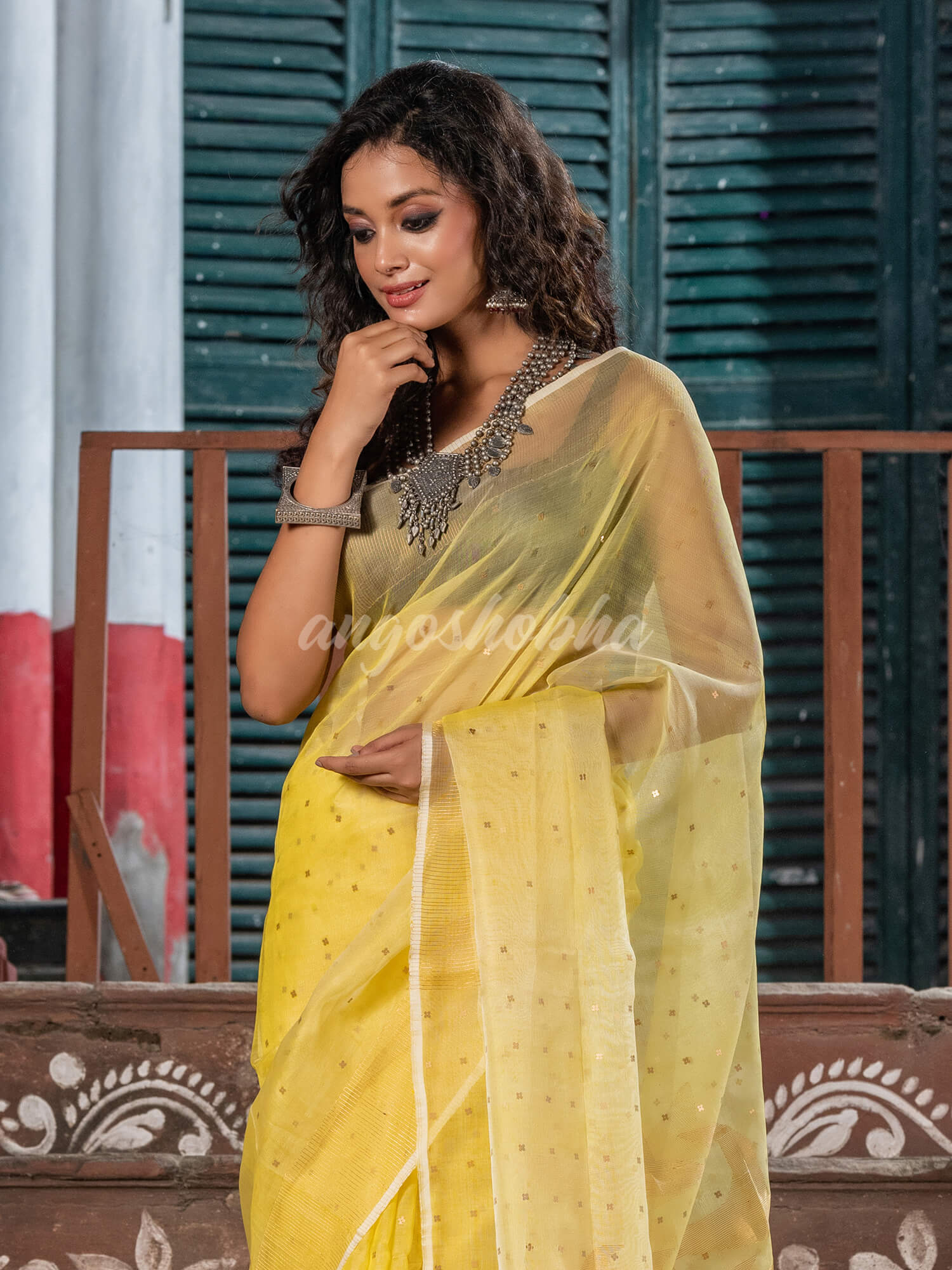Light Yellow Silk Matka Handwoven Jamdani Saree