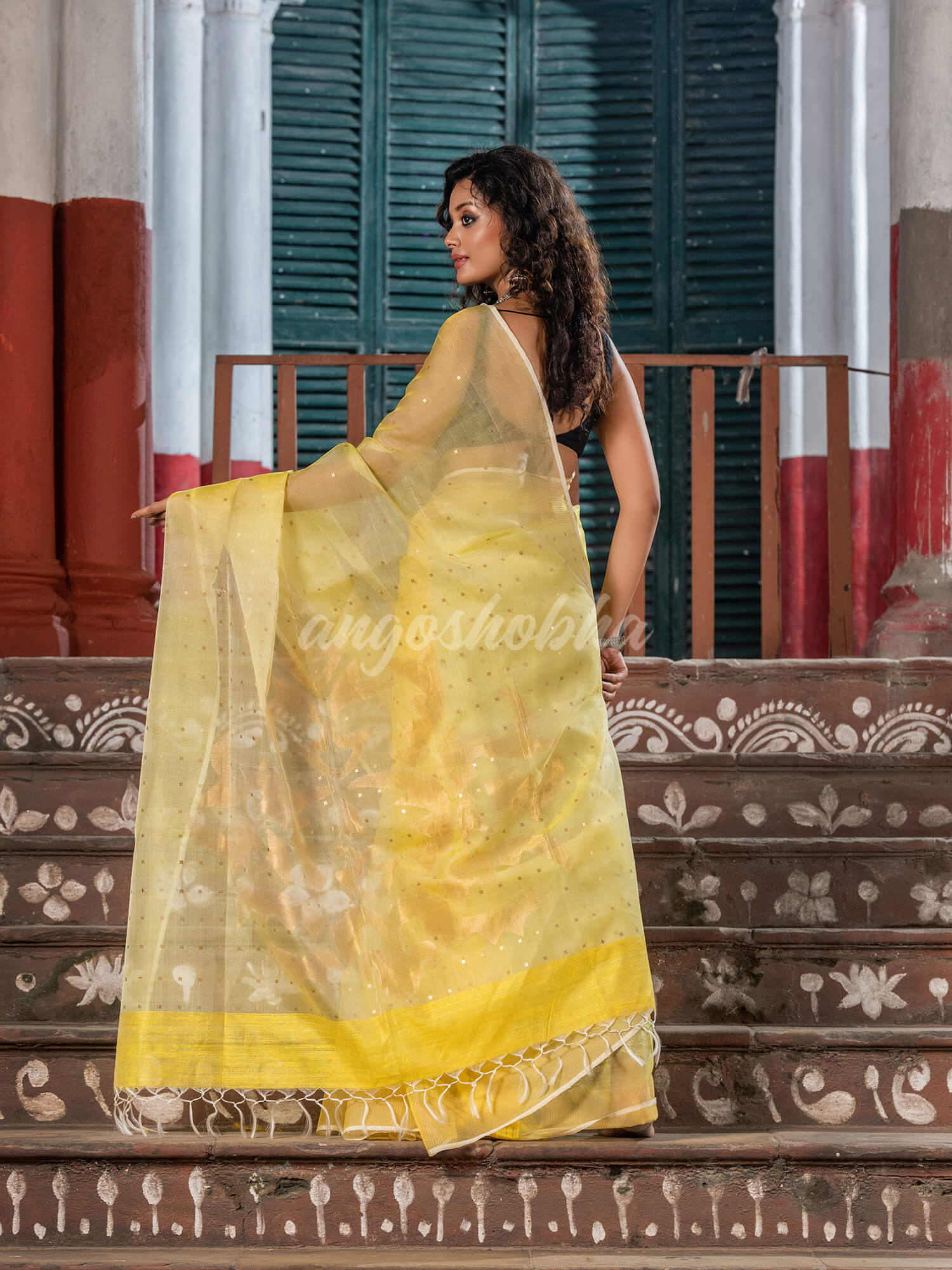 Light Yellow Silk Matka Handwoven Jamdani Saree
