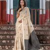 White Silk Noyal All Body Buti With Black Pallu Jamdani Saree