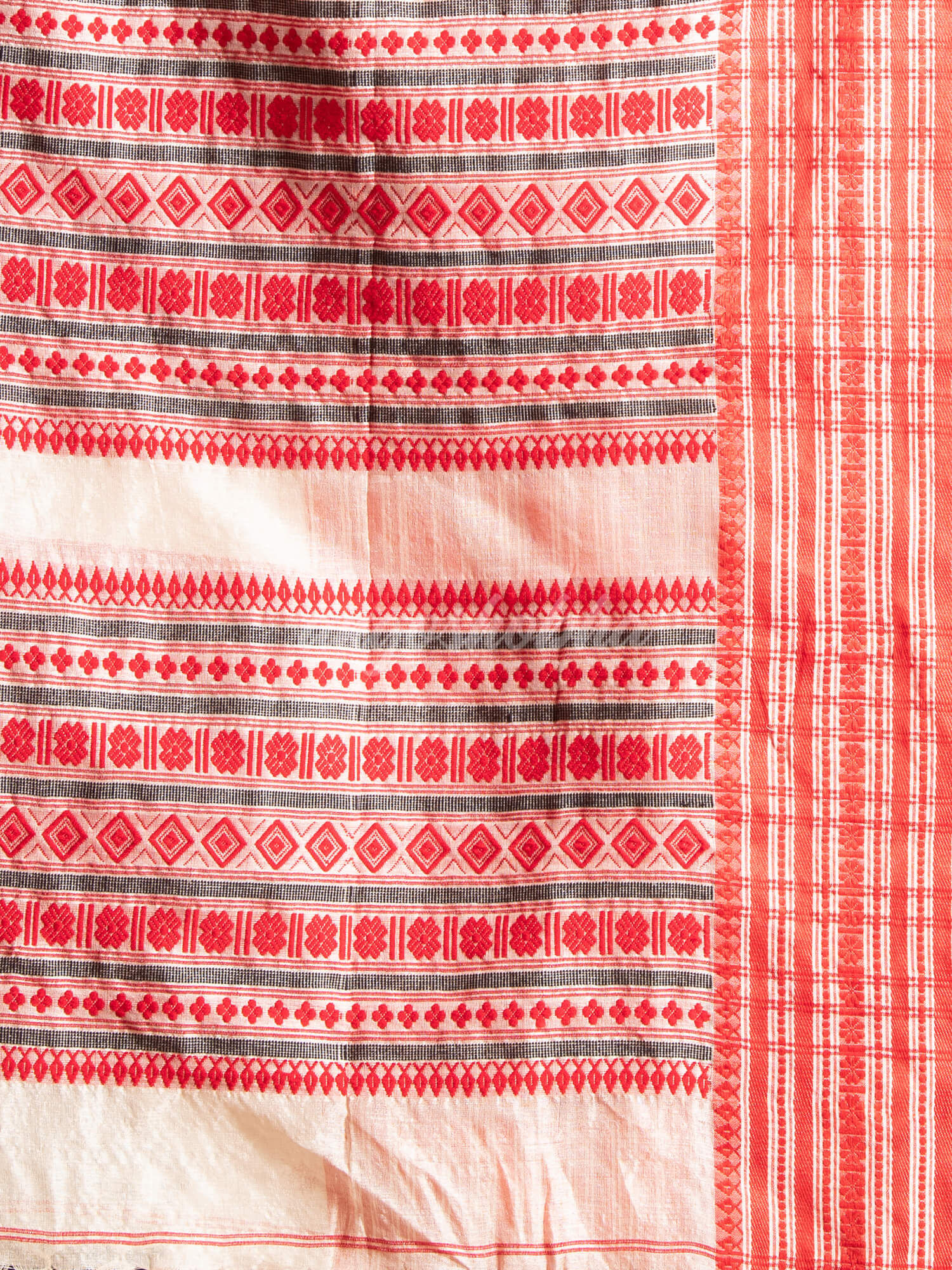 White Tussar Silk Red Mahapar Jacquard Saree