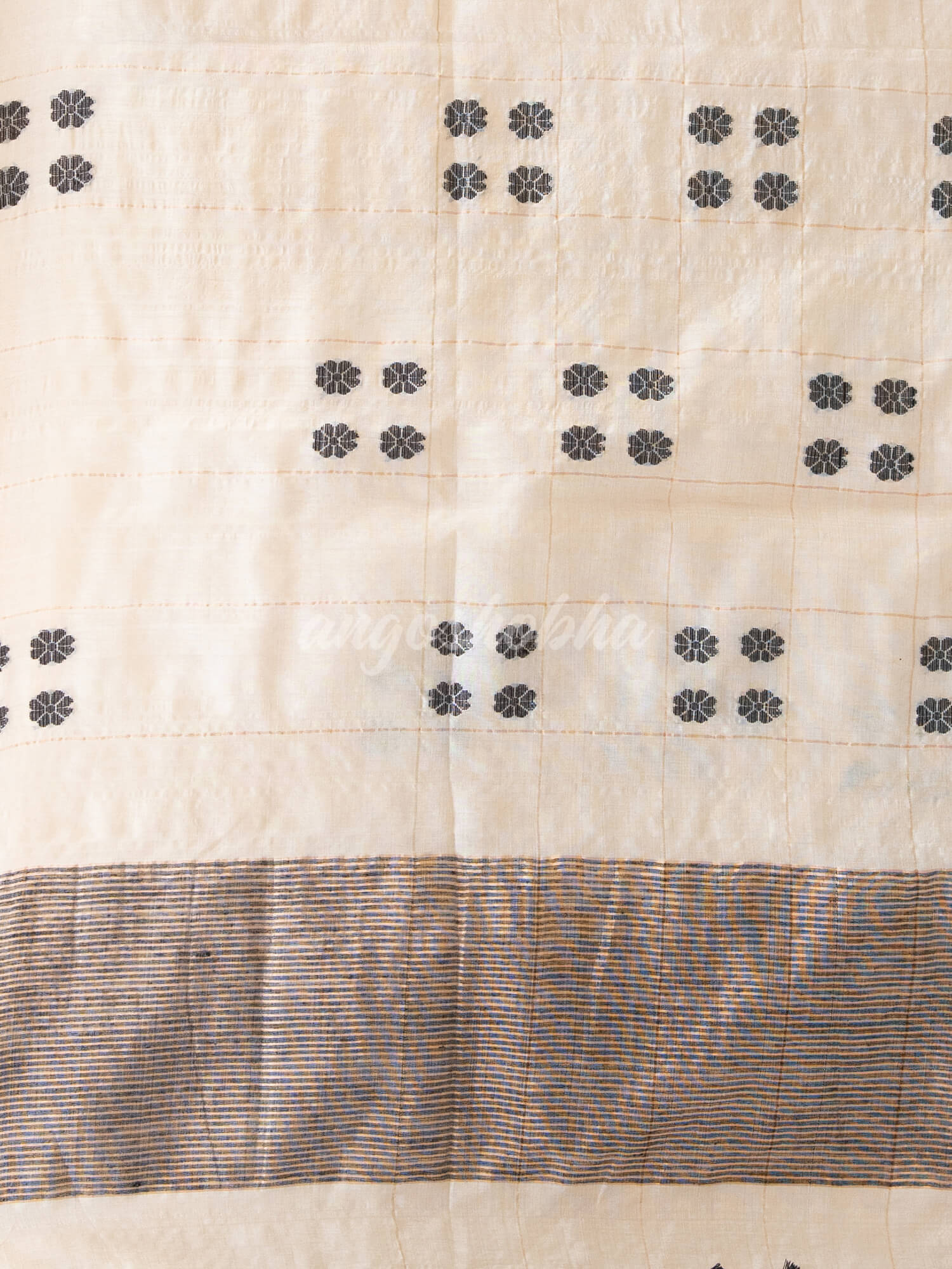 White Tussar Silk All Body Black Handwoven Buti Jamdani Saree