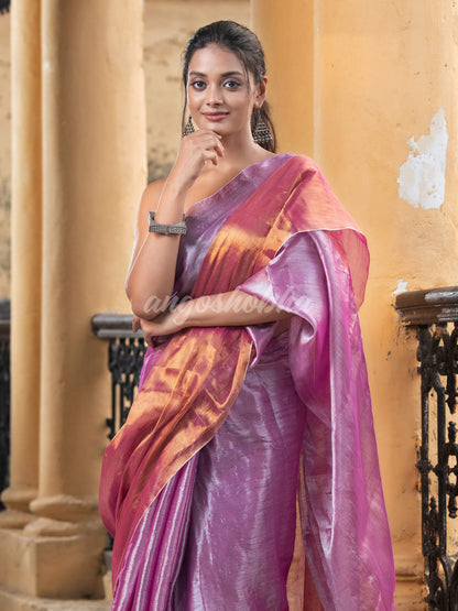 Silver Magenta & Gold Handloom Tissue Saree