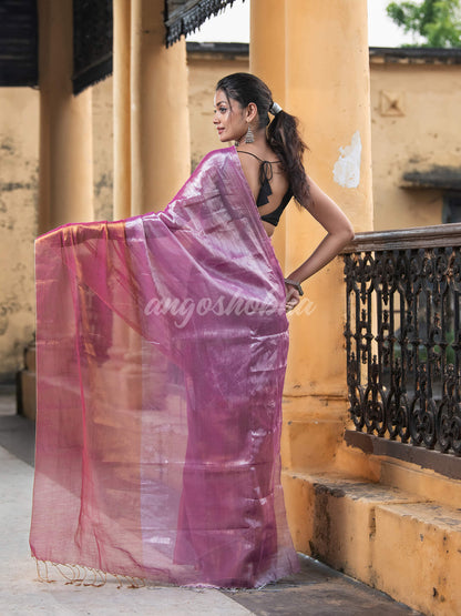 Silver Magenta & Gold Handloom Tissue Saree