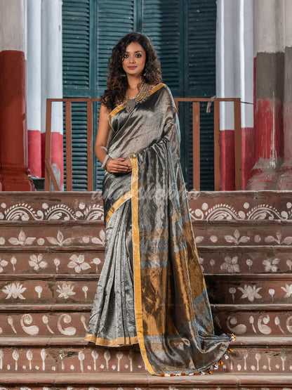 Silver Tissue Gold Zari Pallu Handwoven Saree