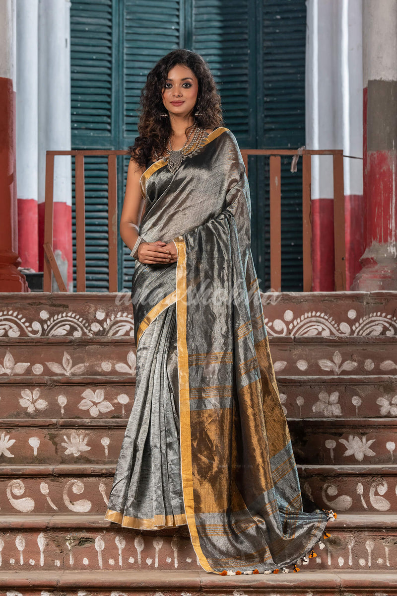Silver Tissue Gold Zari Pallu Handwoven Saree