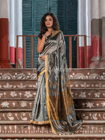 Silver Tissue Gold Zari Pallu Handwoven Saree