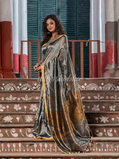 Silver Tissue Gold Zari Pallu Handwoven Saree