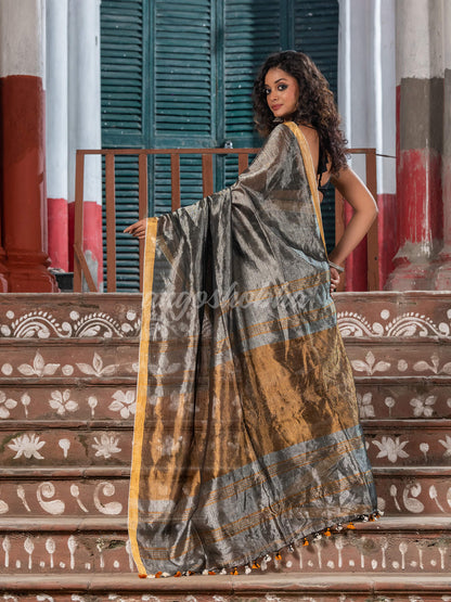 Silver Tissue Gold Zari Pallu Handwoven Saree