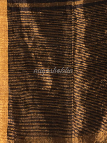 Gold & Black All Body Check Tissue Linen Handloom Saree