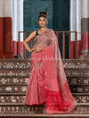 Red & Silver Tissue Linen Multi Color Pallu Handwoven Saree