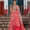 Red & Silver Tissue Linen Multi Color Pallu Handwoven Saree