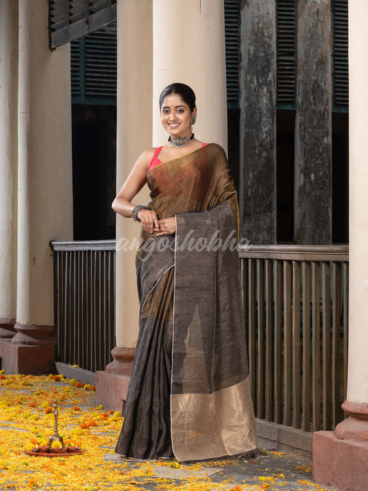 Silver & Gold Tissue Linen Multi Colour Pallu Handwoven Saree