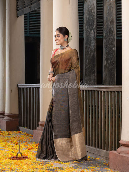 Silver & Gold Tissue Linen Multi Colour Pallu Handwoven Saree