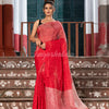 Red & Silver Tissue Linen Multi Color Pallu Handwoven Saree