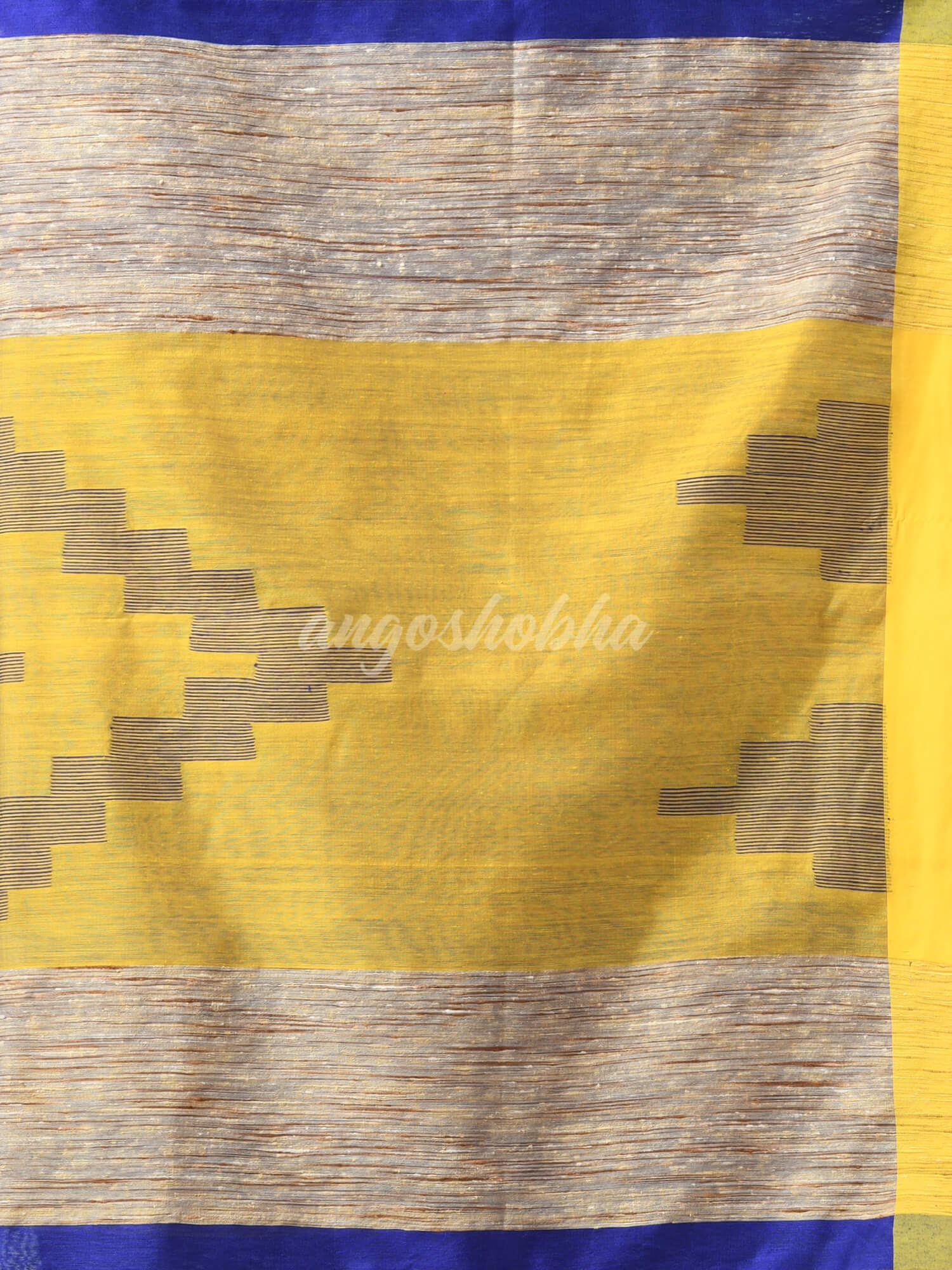 Blue Cotton Blend All Body Motive With Yellow Pallu Handloom Saree