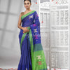 Blue Cotton Blend All Body Motive With Green Pallu Handloom Saree