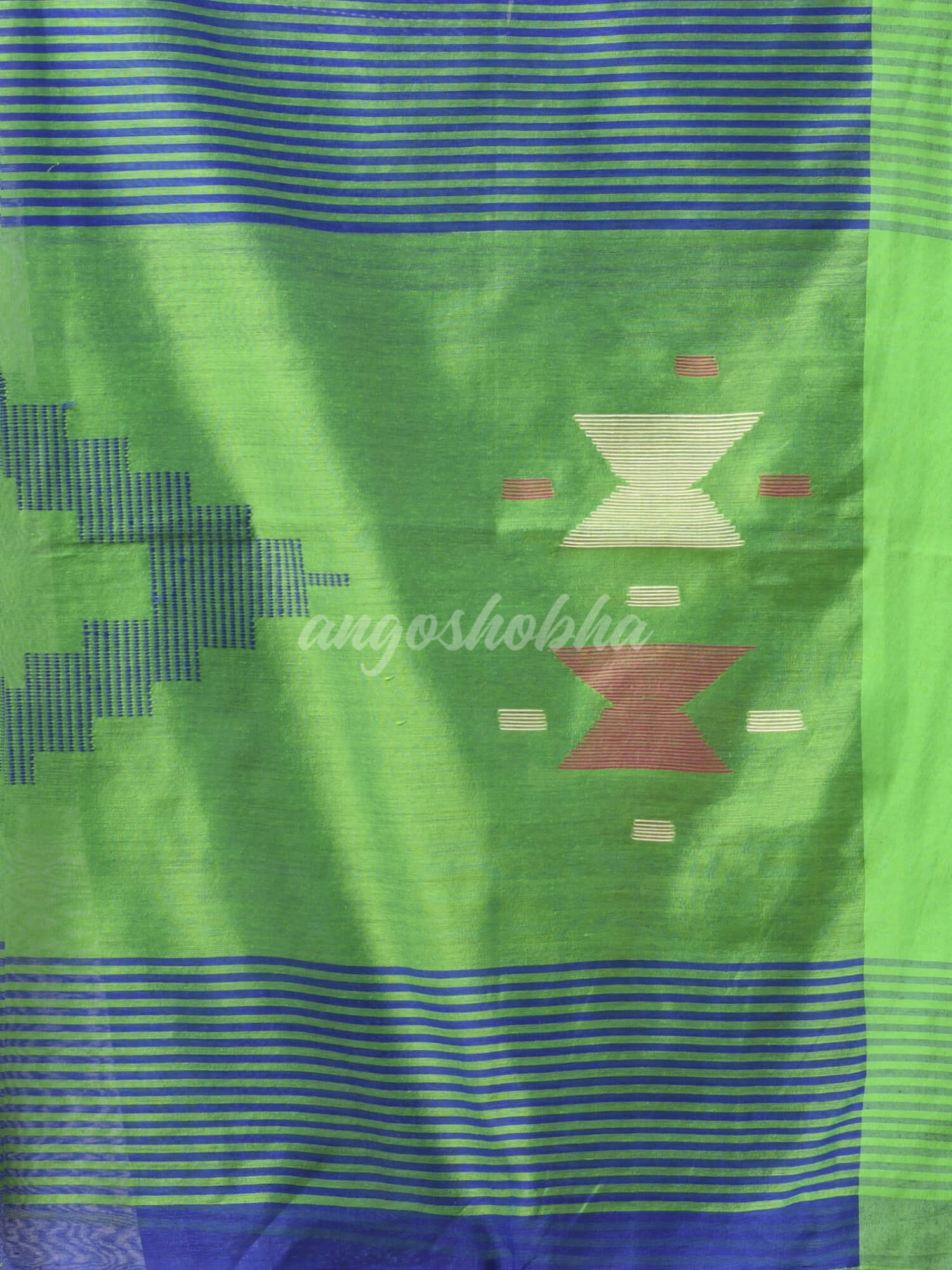 Blue Cotton Blend All Body Motive With Green Pallu Handloom Saree