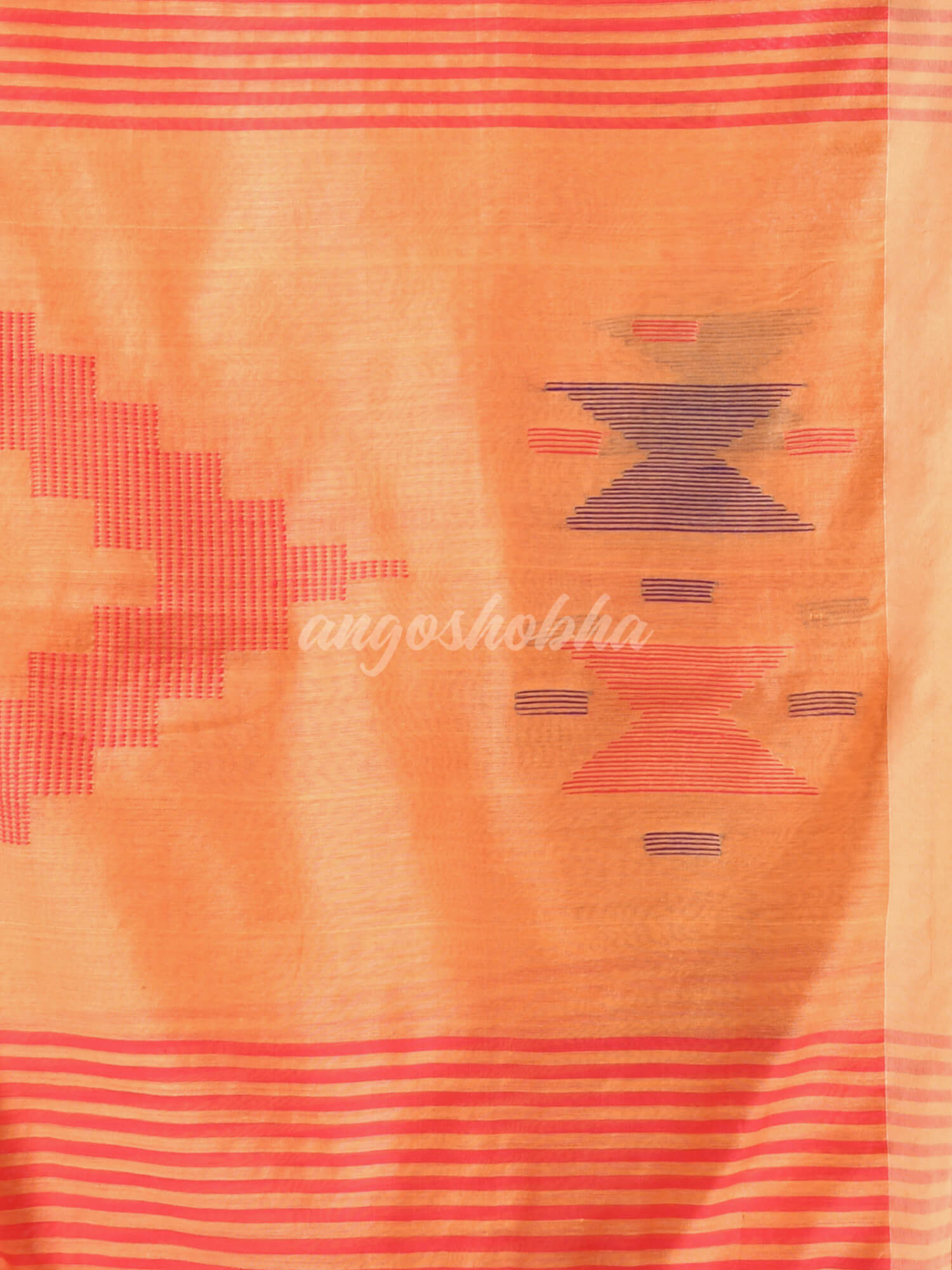 Peach Cotton Blend All Body Motive With Beige Pallu Handloom Saree