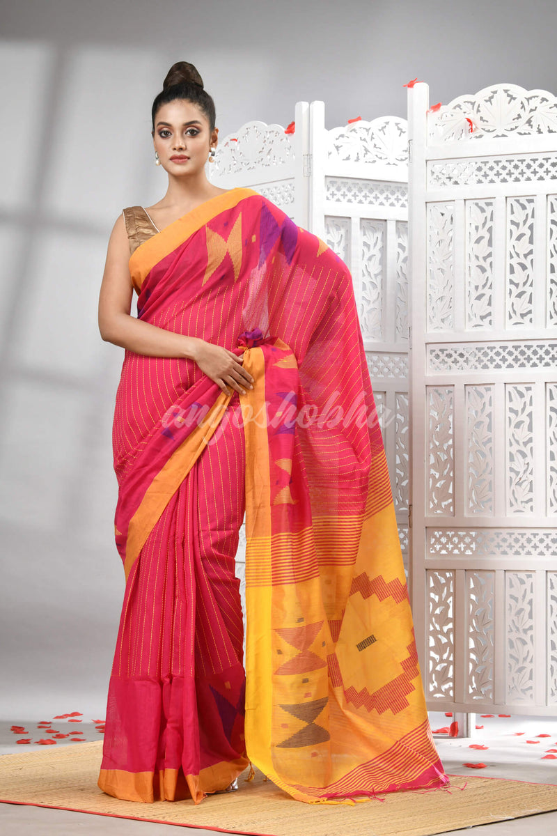 Rani Cotton Blend All Body Motive With Yellow Pallu Handloom Saree